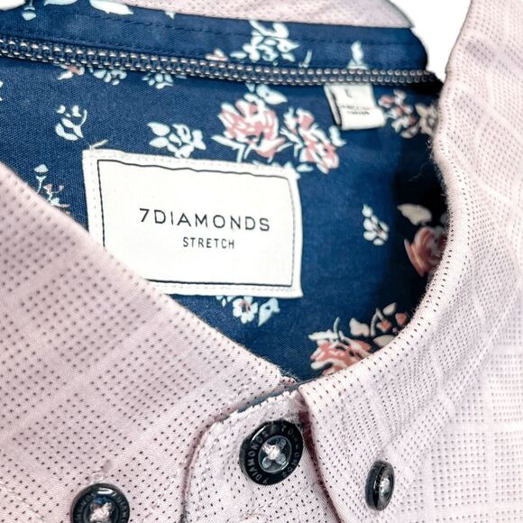 7 Diamonds Saga Stretch Pink Short Sleeve Button Down with Floral Accents Size L - Picture 3 of 6